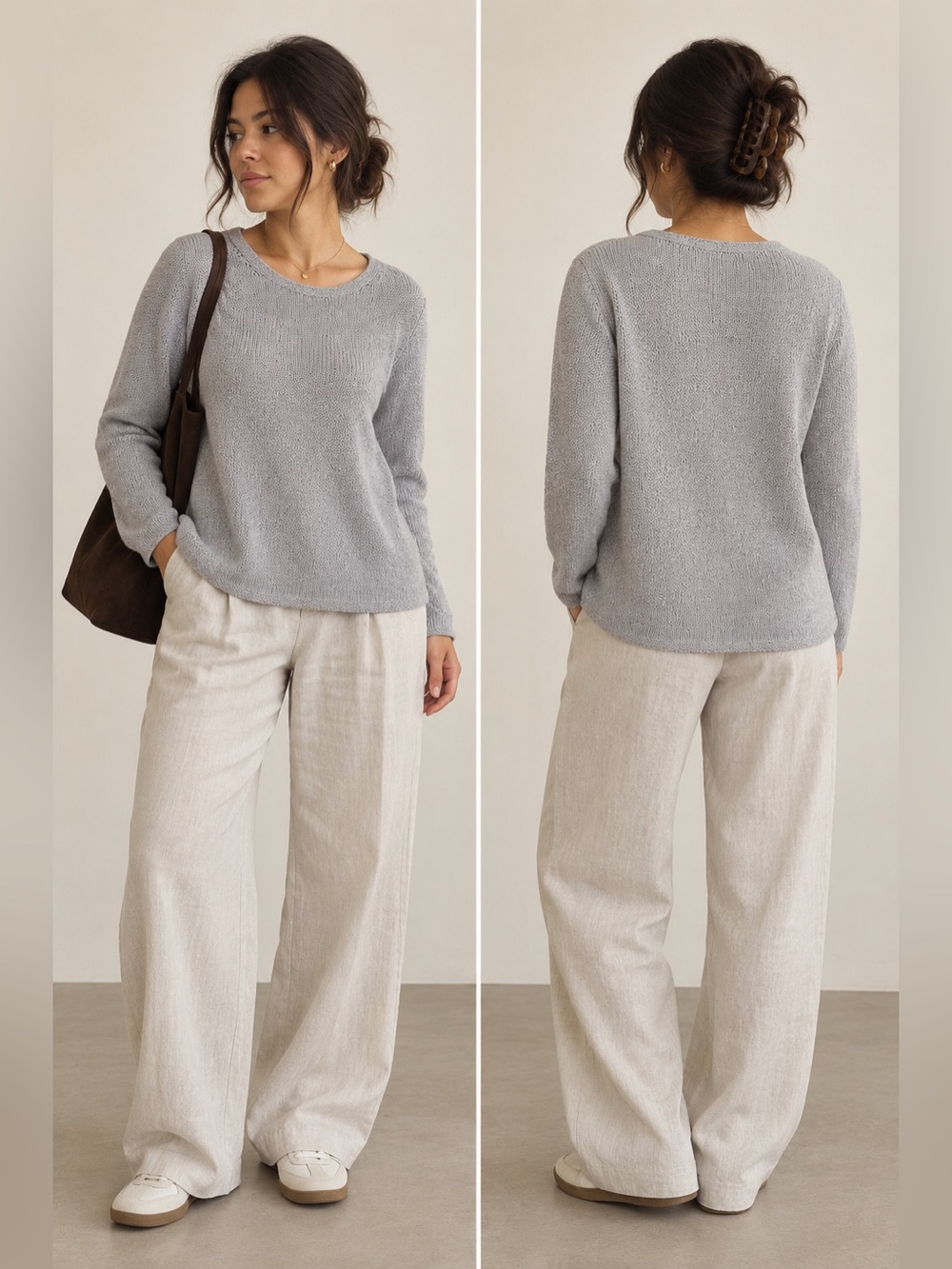 Eileen Fisher Light Gray blue Knit Sweater size medium